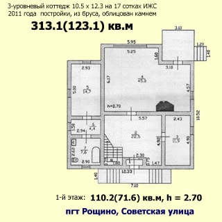 Современный коттедж 313 кв.м на 17 сотках ИЖС в городском поселке Рощино (Ленинградская область, Выборгский район) продается. План 1 этажа