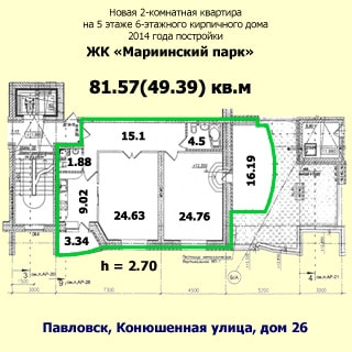 Новая двухкомнатная квартира 81 кв.м на Конюшенной улице в Павловске (Пушкинский, МО город Павловск) продается. План квартиры